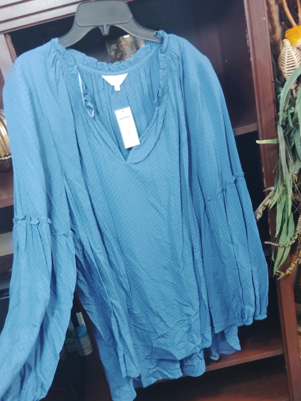 crown & ivy Blue Boho Peasant Tunic Top